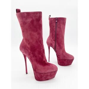 Christian Louboutin Burgundy Suede Dolly Booty Alta Platform Ankle Boots EU 37